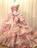 Pink Strapless Satin Tulle Sequin Beaded Diamond Long Ball Gown HZ1024