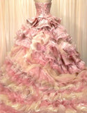Pink Strapless Satin Tulle Sequin Beaded Diamond Long Ball Gown HZ1024