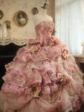 Pink Strapless Satin Tulle Sequin Beaded Diamond Long Ball Gown HZ1024