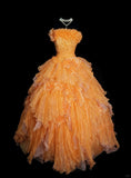 Orange Strapless Evening Dress Tulle Long Ball Gown HZ1024