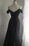 Black Mermaid Spaghetti Strap Satin Diamond Long Prom Dress Simple Evening Dress HZ1024