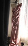 Mermaid One Shoulder Satin Beaded Sequin Long Prom Dress Bridalmaid Dress HZ1024