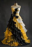 A-Line Sweetheart Neck Strapless Chiffon Long Prom Dress Applique Evening Gown HZ1024
