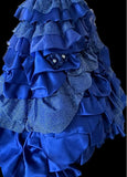 A-Line Strapless Satin Tulle Long Ball Dress Klein Blue 3D Applique Evening Dress HZ1024