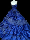 A-Line Strapless Satin Tulle Long Ball Dress Klein Blue 3D Applique Evening Dress HZ1024