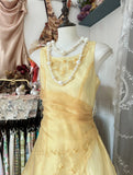 Yellow A-Line Boat Neck Tulle Long Prom Dress Simple Embroidery Applique Evening Dress HZ1024