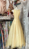 Yellow A-Line Boat Neck Tulle Long Prom Dress Simple Embroidery Applique Evening Dress HZ1024