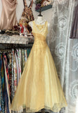 Yellow A-Line Boat Neck Tulle Long Prom Dress Simple Embroidery Applique Evening Dress HZ1024
