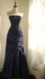 Mermaid Strapless Taffeta Pleated Long Prom Dress Evening Gown HZ1024