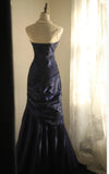 Mermaid Strapless Taffeta Pleated Long Prom Dress Evening Gown HZ1024