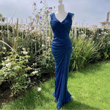 Midnight Blue Mermaid Gown ??V Neck Pretty Prom Dress for Events&Party HZ1024