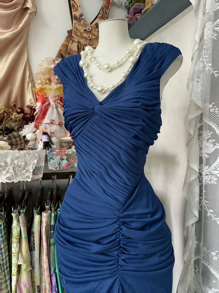 Midnight Blue Mermaid Gown ??V Neck Pretty Prom Dress for Events&Party HZ1024