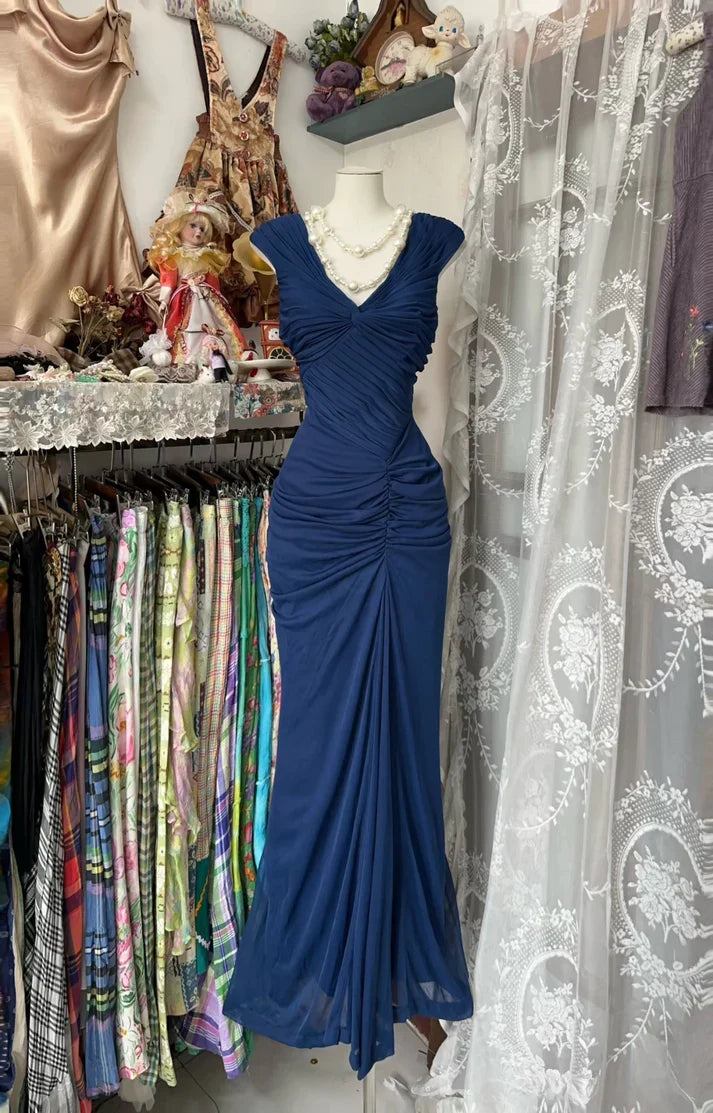 Midnight Blue Mermaid Gown ??V Neck Pretty Prom Dress for Events&Party HZ1024