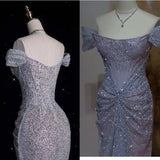 Gown?? Off The Shoulder Tulle Sequins Long Prom Dress for Formal Events &Quinceanera HZ1024