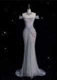 Gown?? Off The Shoulder Tulle Sequins Long Prom Dress for Formal Events &Quinceanera HZ1024
