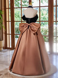 Off Shouder Satin Brown Long Prom Dress, Brown Long Formal Dress HZ1024