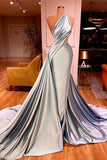 Mermaid One Shoulder Satin Long Evening Dress Prom Dress HZ1024