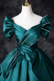 A-Line Off the Shoulder Satin Long Prom Dress, Elegant Evening Dress HZ1024