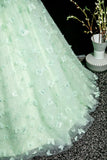 A-Line Tulle Beaded Sequin Long Prom Dress, Beautiful 3D Butterfly Evening Dress HZ1024