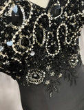 Black Mermaid Satin Beaded Sequin Long Prom Dress, Sweetheart Neck Evening Dress HZ1024