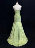 Green Mermaid Spaghetti Strap Satin Beaded Sequin Long Prom Dress Sweetheart Neck Evening Dress HZ1024