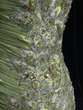 Green Mermaid Spaghetti Strap Satin Beaded Sequin Long Prom Dress Sweetheart Neck Evening Dress HZ1024
