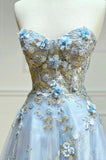 A-Line Sweetheart Tulle Appliques Long Prom Dress, Strapless Evening Dress HZ1024