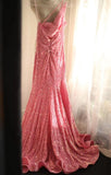 Pink Mermaid One Shoulder Sequined Pleated Long Prom Dress Backless Evening Dress HZ1024