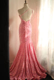 Pink Mermaid One Shoulder Sequined Pleated Long Prom Dress Backless Evening Dress HZ1024