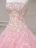 Mermaid Strapless Tulle Sequined Long Prom Dress, Sweet Embroidered Applique Wedding Dress HZ1024
