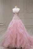 Mermaid Strapless Tulle Sequined Long Prom Dress, Sweet Embroidered Applique Wedding Dress HZ1024