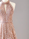 Halter Neck Sequined Tulle Long Prom Dress, Formal Evening Dress HZ1024