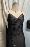 Blue Mermaid Spaghetti Strap Tulle Beading Long Prom Dress V-Neck Vintage Party Dress HZ1024