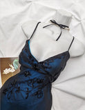 Blue Mermaid Spaghetti Strap Tulle Beading Long Prom Dress V-Neck Vintage Party Dress HZ1024