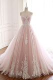 A Line Spaghetti Strap Tulle Beaded Long Prom Dress Sweet Applique Wedding Dress HZ1024