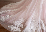 A Line Spaghetti Strap Tulle Beaded Long Prom Dress Sweet Applique Wedding Dress HZ1024