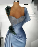 Mermaid Sweetheart Satin Long Prom Dress Beaded One Shoulder Formal Evening Dress HZ1024