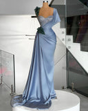 Mermaid Sweetheart Satin Long Prom Dress Beaded One Shoulder Formal Evening Dress HZ1024