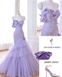 Mermaid Sweetheart Neck Tulle Beaded Long Prom Dress Strapless Sequin Applique Birthday Evening Dress HZ1024