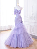 Mermaid Sweetheart Neck Tulle Beaded Long Prom Dress Strapless Sequin Applique Birthday Evening Dress HZ1024