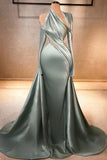 Mermaid Irregular Collar Satin Rhinestone Halter Ruffled Long Prom Dress Formal Evening Gown HZ1024