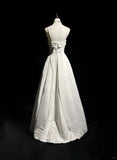 Spaghetti Strap Beaded Satin Long Prom Dress White Wedding Dress Graduation Prom Dress HZ1024