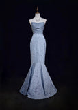 Strapless Sequined Long Prom Dress Elegant Formal Evening Dress HZ1024