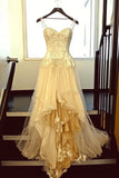 White A-Line Sweetheart Applique Long Prom Dress Tulle Graduation Prom Dress HZ1024