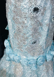 Blue Mermaid Spaghetti Straps Organza Diamond Long Prom Dress Lace Floral Evening Gown HZ1024