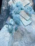 Blue Mermaid Spaghetti Straps Organza Diamond Long Prom Dress Lace Floral Evening Gown HZ1024