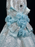 Blue Mermaid Spaghetti Straps Organza Diamond Long Prom Dress Lace Floral Evening Gown HZ1024