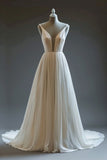 A-Line Spaghetti Strap Chiffon Long Wedding Dress Simple Bridesmaid Dress HZ1024