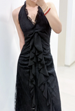 Black Halter A-Line Chiffon&Tulle Open Back Prom Dresses Birthday Dresses HZ1024