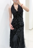 Black Halter A-Line Chiffon&Tulle Open Back Prom Dresses Birthday Dresses HZ1024